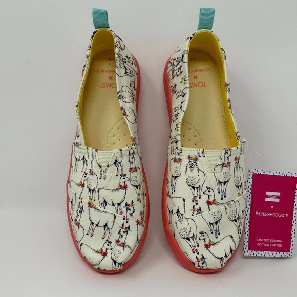 Toms Youth Girls Size 5 Alpargata Ivory Paper Source Floral Llamas Print - Picture 5 of 16